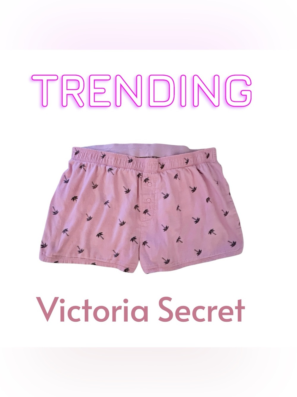 Victoria's Secret Pink Boxer Sleep Shorts with black palm trees M